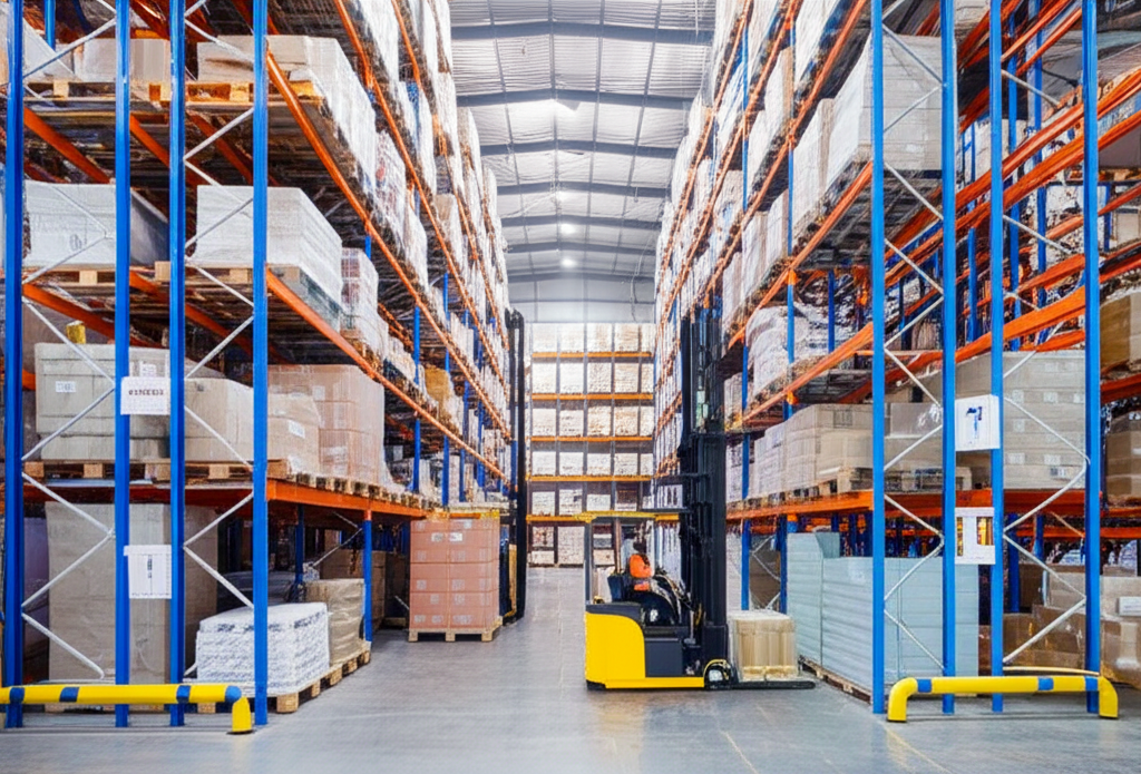 Modern fulfilmentmagazijn met haven/containersfeer